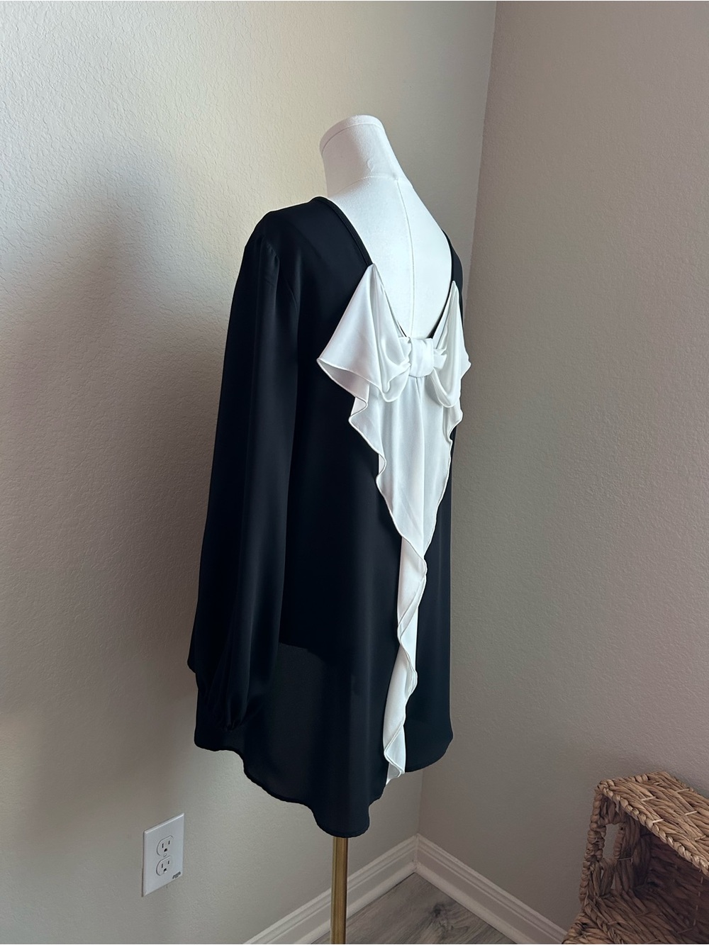 Joseph Ribkoff Black Dressy top with White Ruffle Bow Back